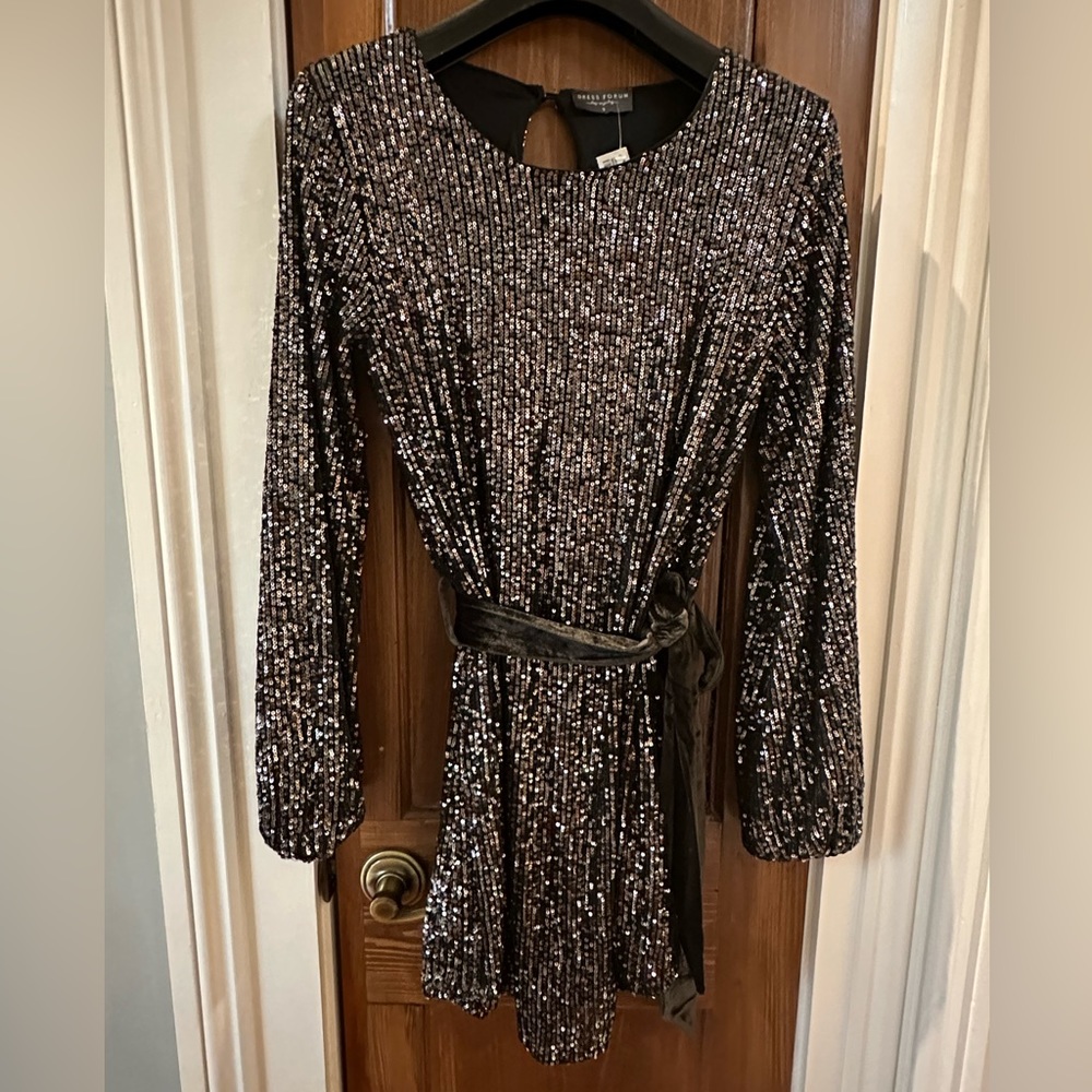 NEW Sequin Mini Dress with Velvet Ribbon Belt